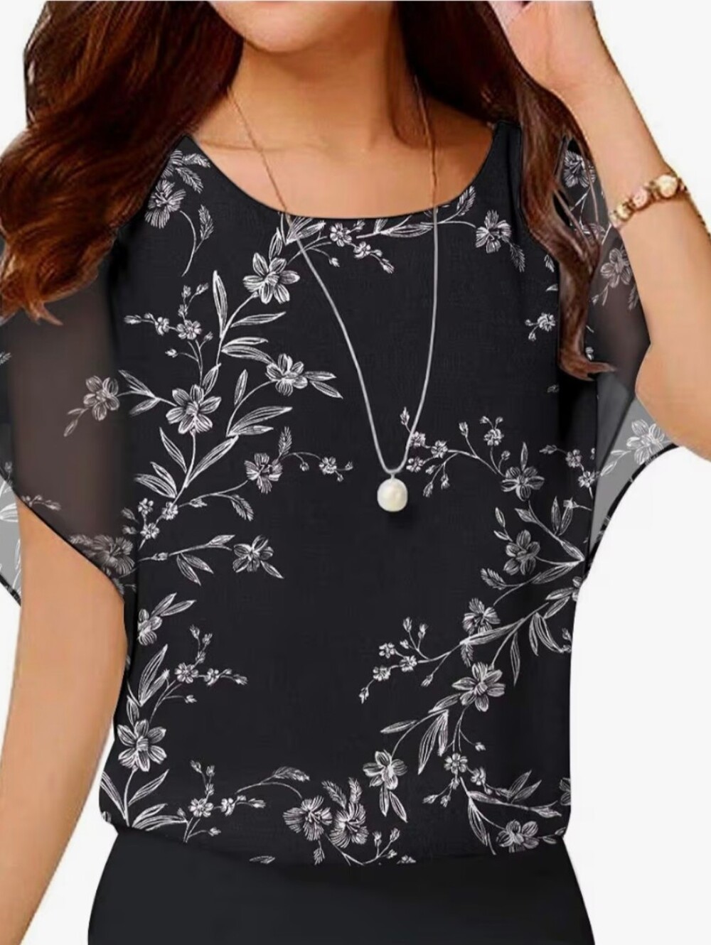 Neineiwu Women's Summer Loose Casual Short Sleeve Chiffon Top T-Shirt Blouse